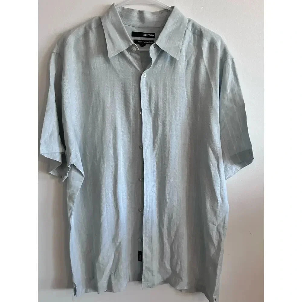 Murano Short Sleeve Collared Casual Button-Down Shirt Size Large linen
